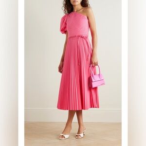 Rebecca Vallance Dress NWT Rosa One Shoulder Pleated Midi Pink Size US6 AU10